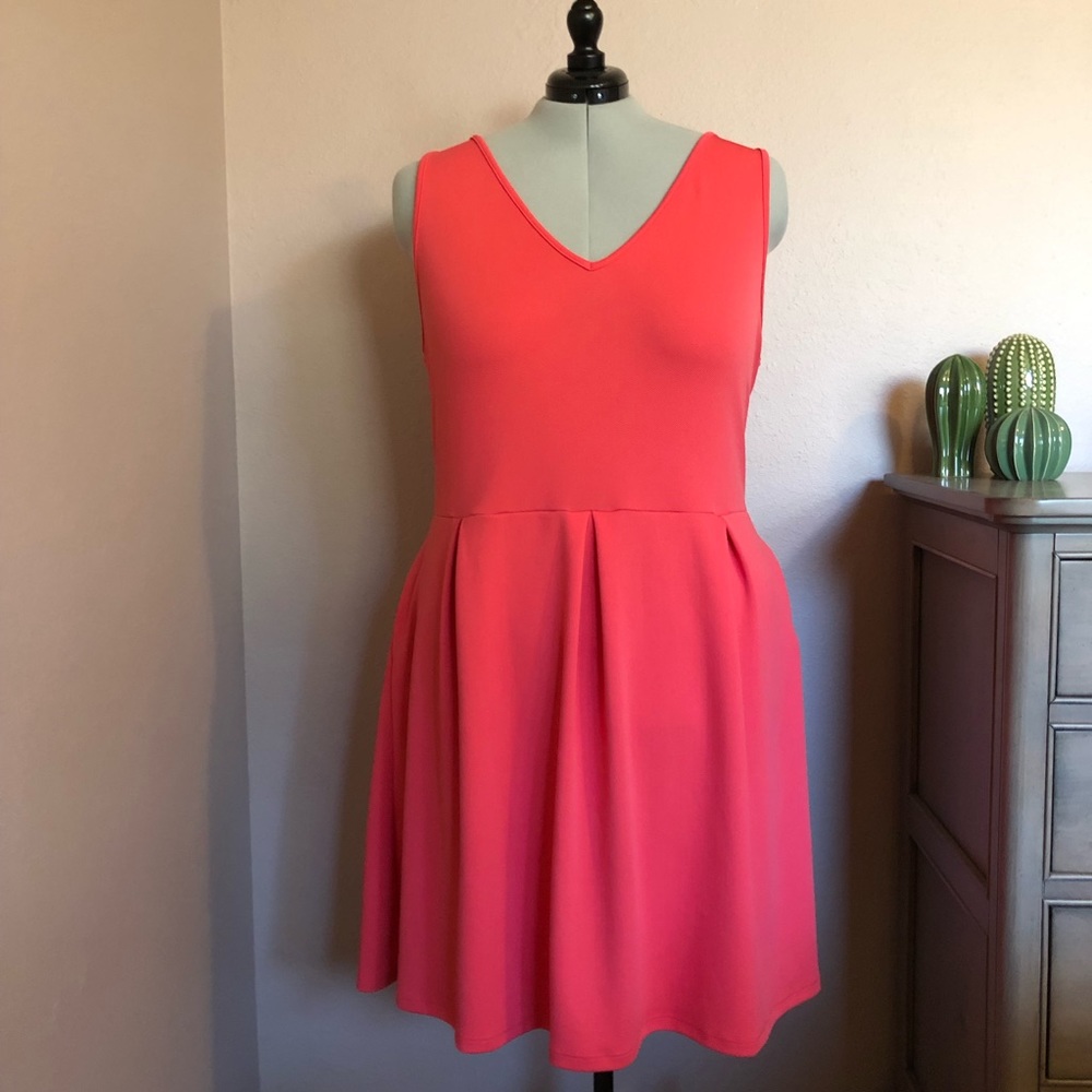 Coral Fit and Flare Dress - 3X